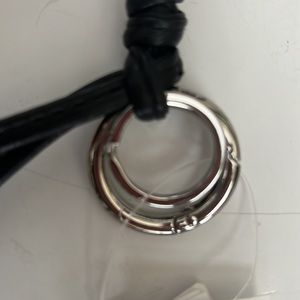 H&M Black Vegan Leather Strap Silver Tone Badge/Key Clip